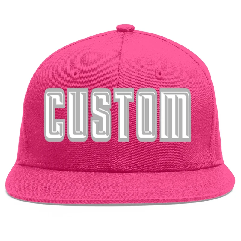 Baseball Cap With Logo-Custom Rose Red White-Gray Flat Eaves Sport Baseball Cap