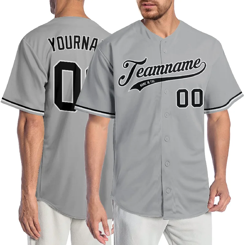 Baseball Jersey For Outdoor Activities-Custom Gray Black-White Authentic Baseball Jersey