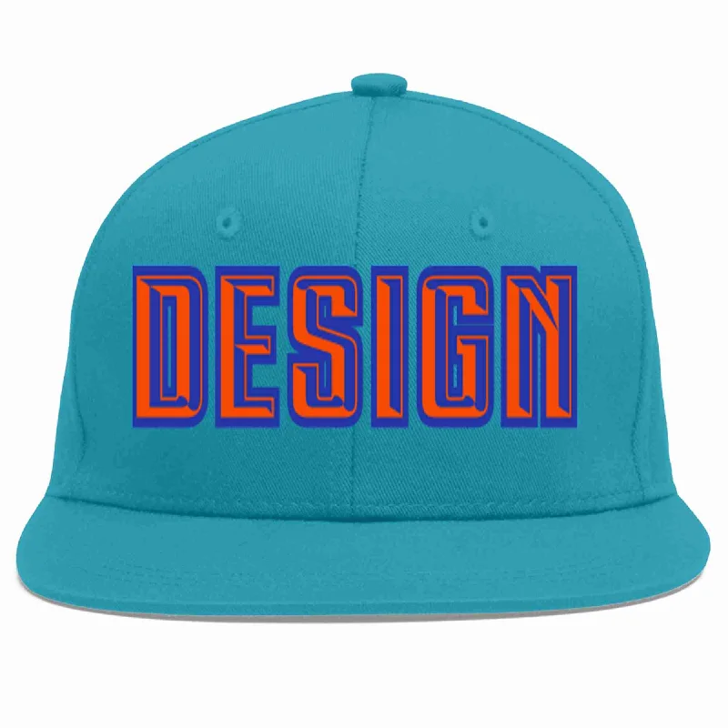 Baseball Cap With Vintage Design-Custom Aqua Orange-Royal Flat Eaves Sport Baseball Cap Design for Men/Women/Youth