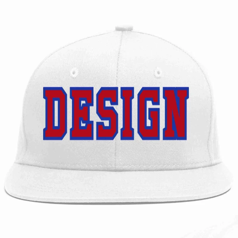 Baseball Cap For College Teams-Custom White Red-Royal Flat Eaves Sport Baseball Cap Design for Men/Women/Youth