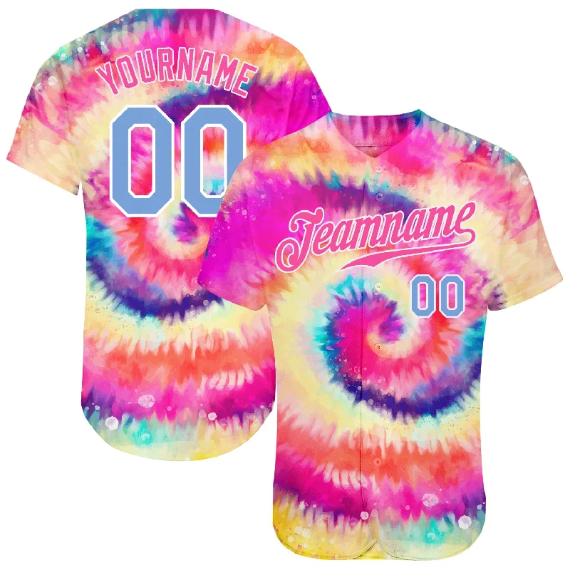 Baseball Jersey For Bulk Orders-Custom Tie Dye Light Blue-White 3D Rainbow Authentic Baseball Jersey