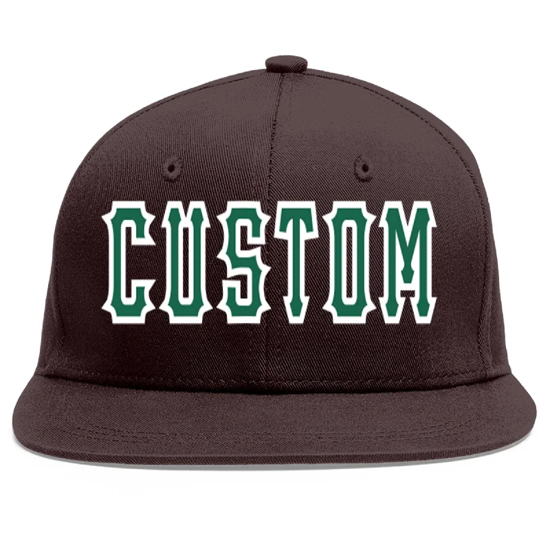 Baseball Cap For Custom Teams-Custom Brown Kelly Green-White Flat Eaves Sport Baseball Cap