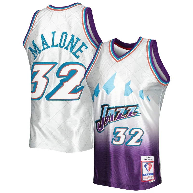 Basketball Jersey For Team Uniforms-Karl Malone Utah Jazz 1996/97 Hardwood Classics 75th Anniversary Swingman Basketball Jersey - Platinum