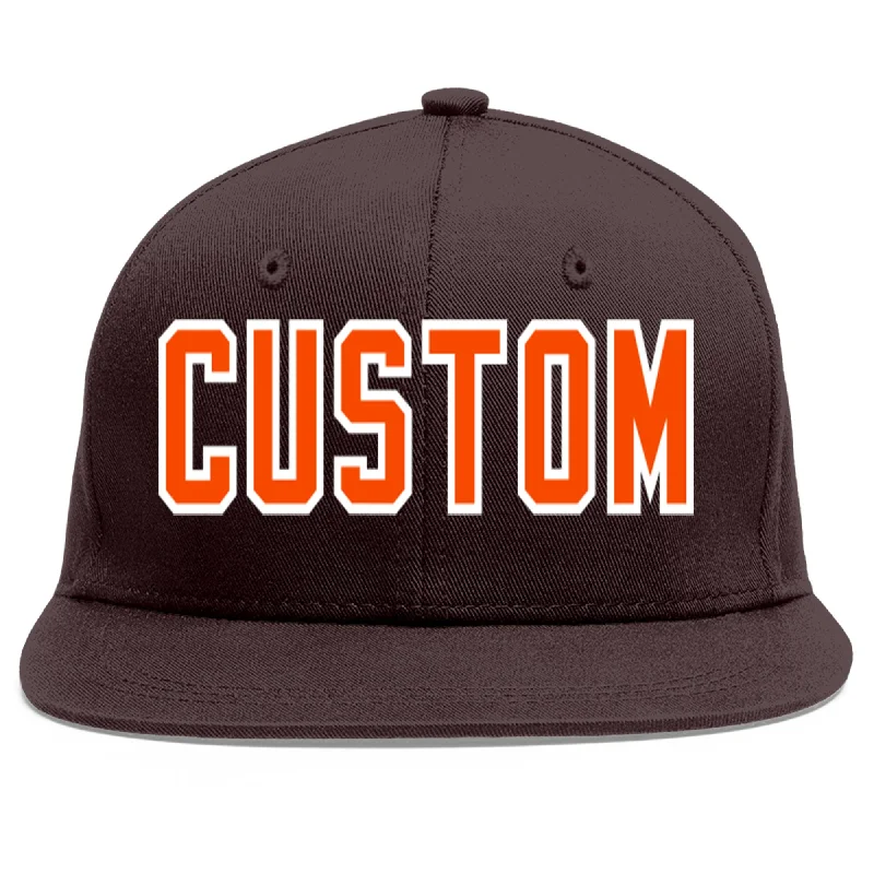 Baseball Cap With Limited Run Styles-Custom Brown Orange-White Flat Eaves Sport Baseball Cap