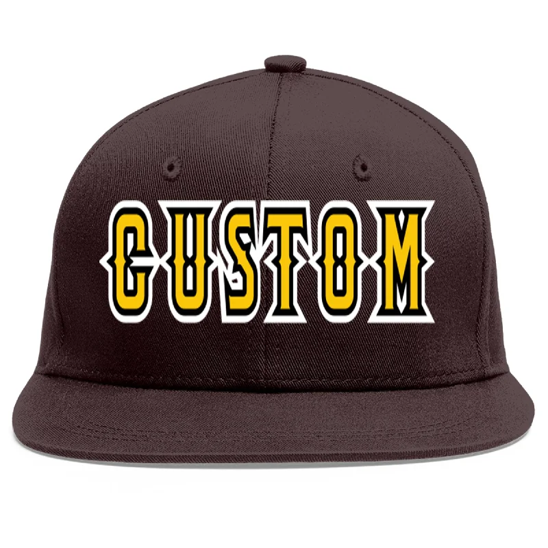 Baseball Cap For Traveling-Custom Brown Gold-Black Flat Eaves Sport Baseball Cap