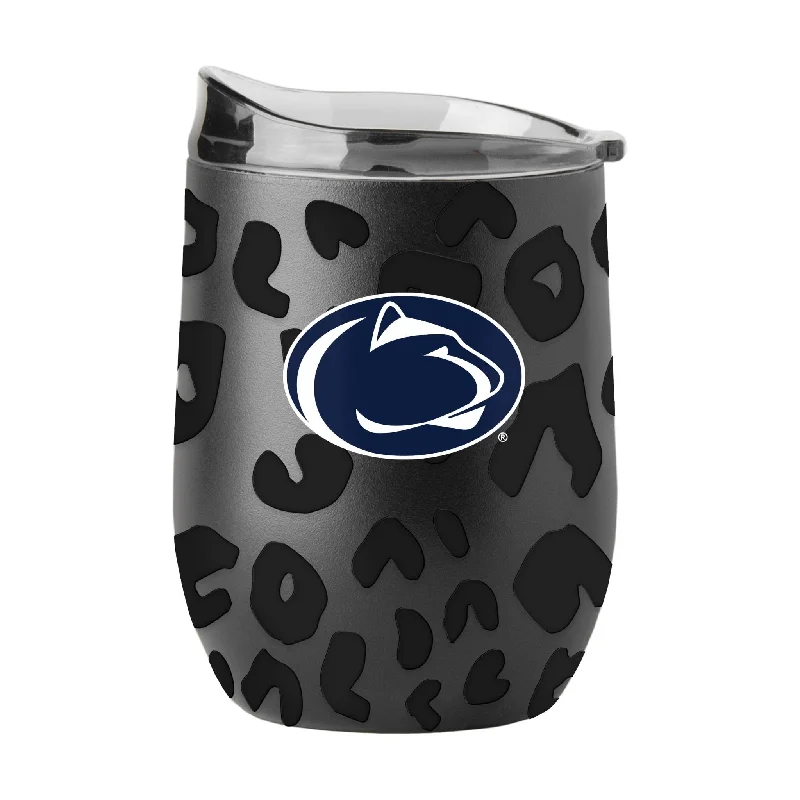 Team Mug With Name Customization-Penn State Leopard 16oz Black Powder Coat Curved Beverage