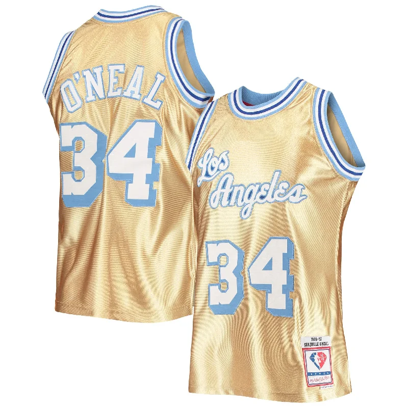 Basketball Jersey With Custom Fit Options-Shaquille O'neal Los Angeles Lakers 75th Anniversary 1996/97 Hardwood Classics Swingman Basketball Jersey - Gold