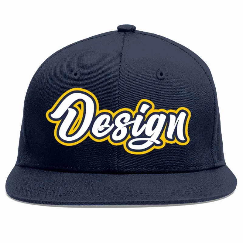 Fitted Baseball Cap-Custom Navy White-Navy Flat Eaves Sport Baseball Cap Design for Men/Women/Youth