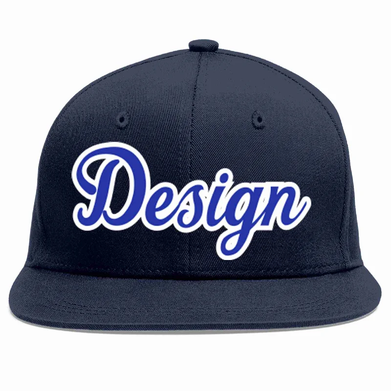 Baseball Cap For Custom Customization-Custom Navy Royal-White Flat Eaves Sport Baseball Cap Design for Men/Women/Youth