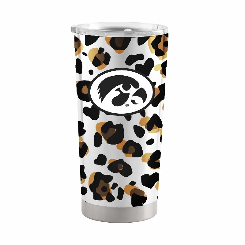 Team Mug For Custom School Merchandise-Iowa 20oz Neutral Leopard Stainless Steel Tumbler