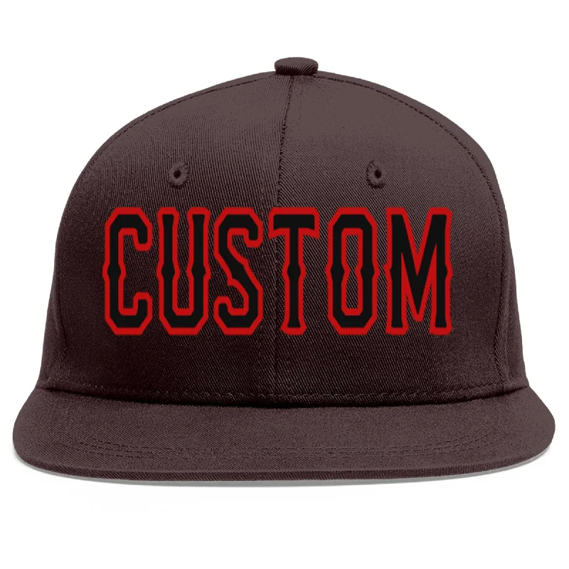 Baseball Cap With Custom Strap-Custom Brown Black-Red Flat Eaves Sport Baseball Cap