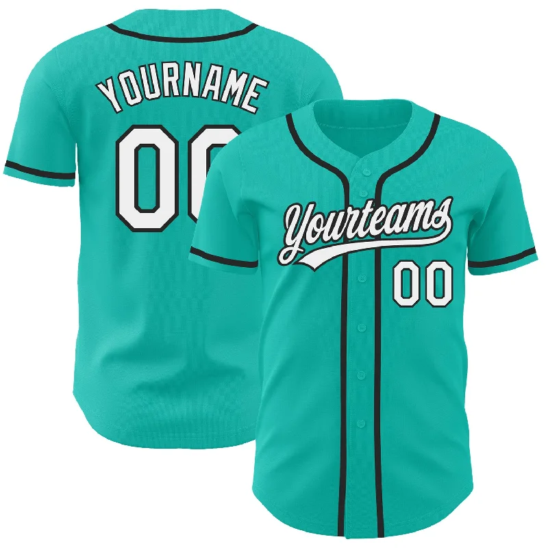 Baseball Jersey For Community Teams-Custom Aqua White-Black Authentic Baseball Jersey