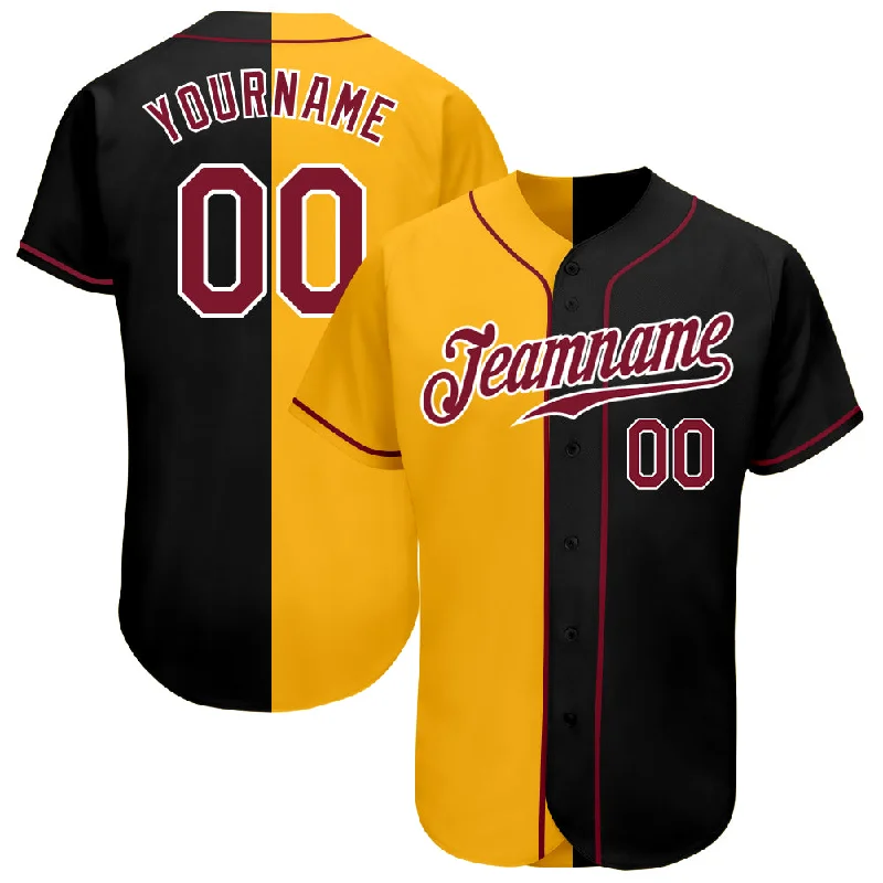 Baseball Jersey With Sweat Absorbing Material-Custom Black Crimson-Yellow Authentic Split Fashion Baseball Jersey