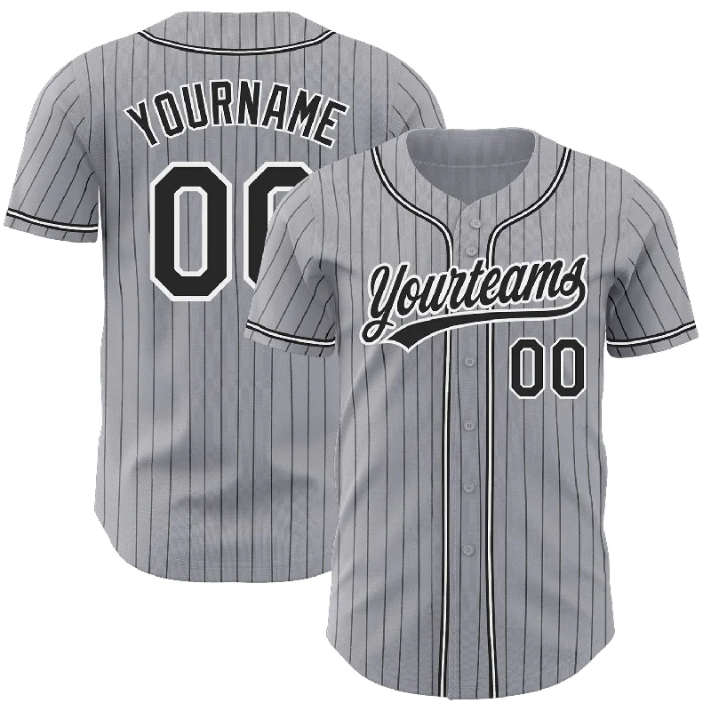 Baseball Jersey For Baseball Sponsorship Teams-Custom Gray Black Pinstripe Black-White Authentic Baseball Jersey