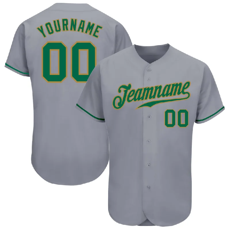 Baseball Jersey With Custom Flag Designs-Custom Gray Kelly Green-Old Gold Authentic Baseball Jersey