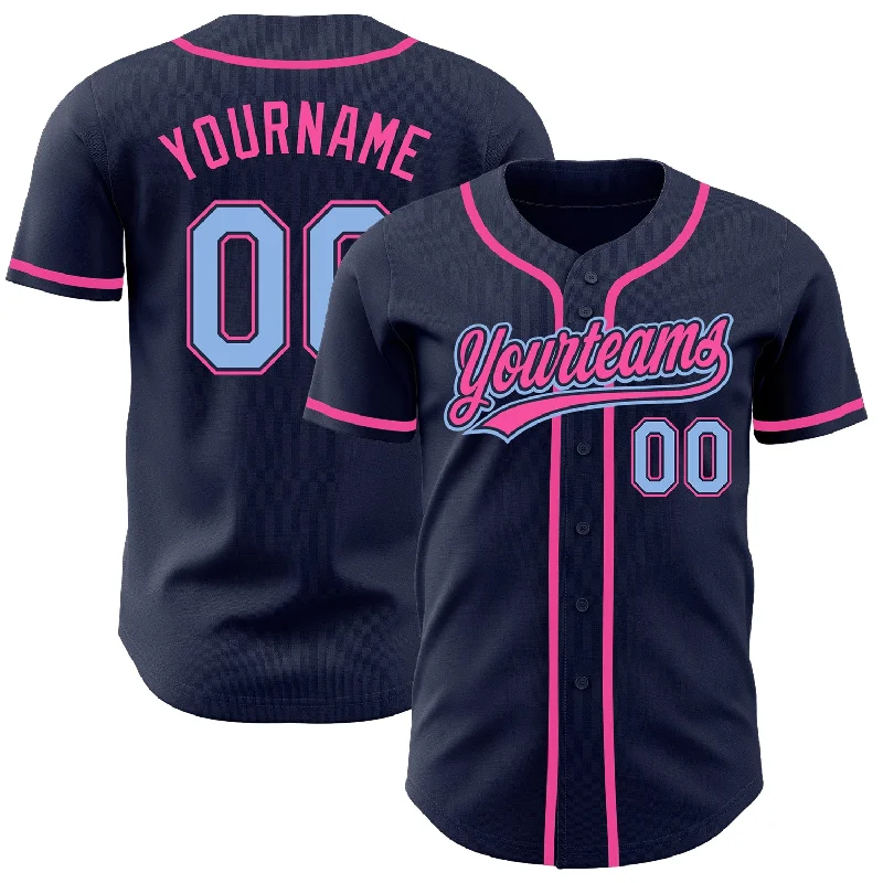 Baseball Jersey For Custom Team Apparel Orders-Custom Navy Light Blue-Pink Authentic Baseball Jersey