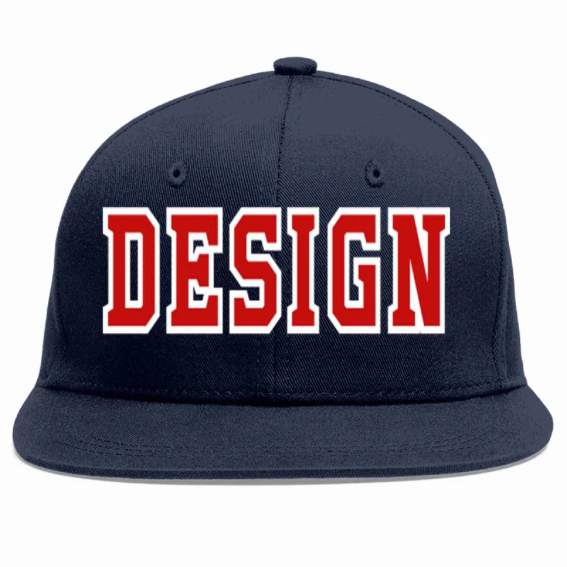 Baseball Cap For Corporate Wear-Custom Navy Red-White Flat Eaves Sport Baseball Cap Design for Men/Women/Youth