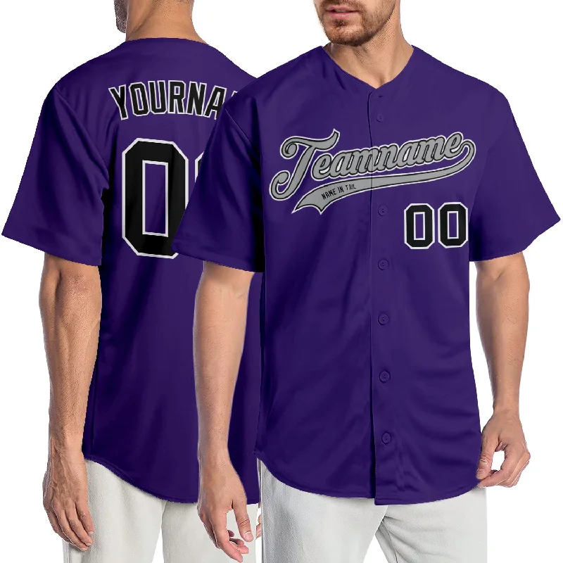 Baseball Jersey With Embellished Detailing-Custom Purple Black-Gray Authentic Baseball Jersey