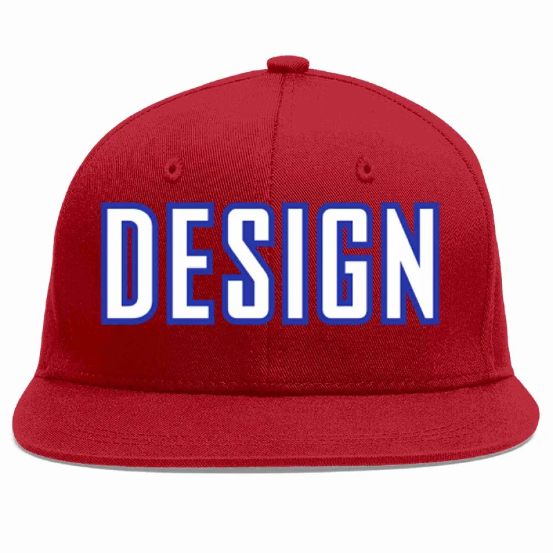 Baseball Cap For Fan Apparel-Custom Red White-Royal Flat Eaves Sport Baseball Cap Design for Men/Women/Youth