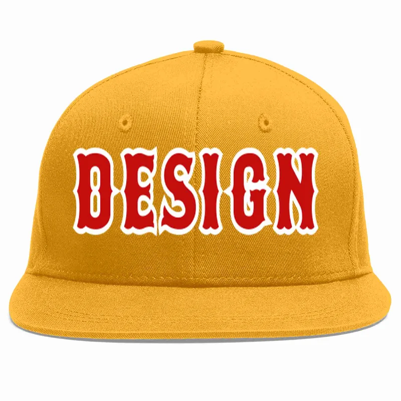 Baseball Cap With Inspirational Quotes-Custom Gold Red-White Flat Eaves Sport Baseball Cap Design for Men/Women/Youth