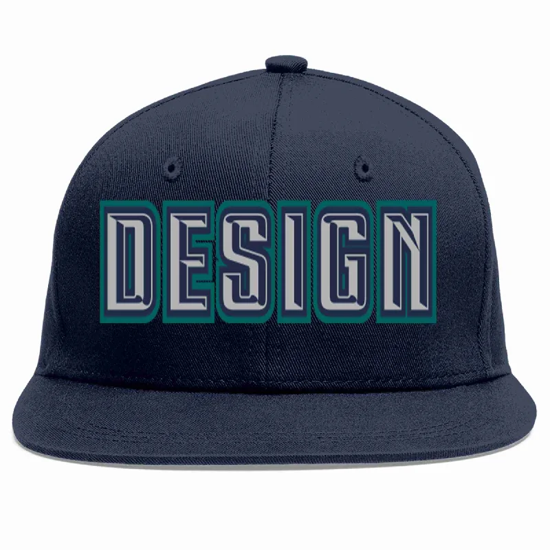 Baseball Cap For Weddings-Custom Navy Gray-Navy Flat Eaves Sport Baseball Cap Design for Men/Women/Youth