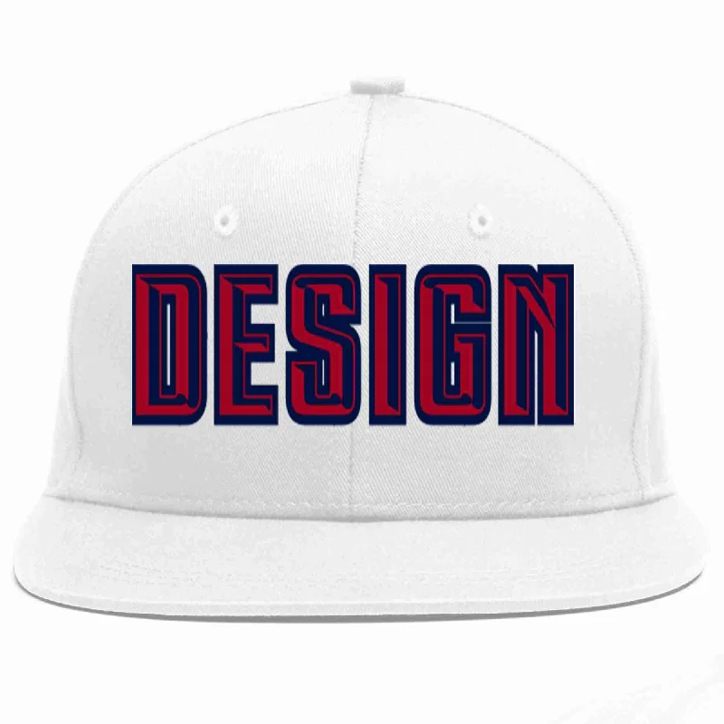 Baseball Cap For Promotional Apparel-Custom White Red-Navy Flat Eaves Sport Baseball Cap Design for Men/Women/Youth