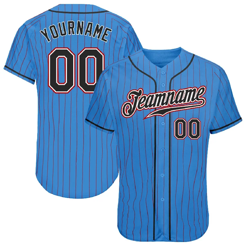 Baseball Jersey For Baseball Events-Custom Powder Blue Red Pinstripe Black-White Authentic Baseball Jersey