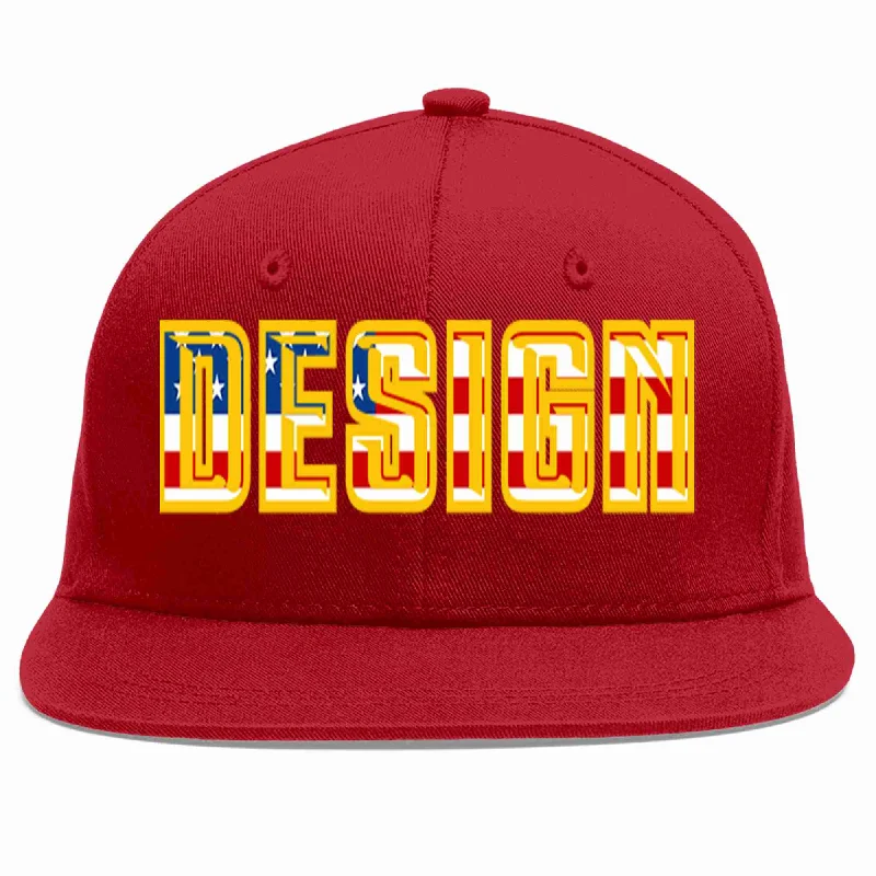 Custom Baseball Cap For College-Custom Red Vintage USA Flag-Gold Flat Eaves Sport Baseball Cap Design for Men/Women/Youth