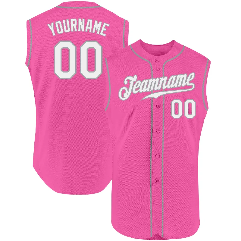 Baseball Jersey For Fan Apparel Customization-Custom Pink White-Gray Authentic Sleeveless Baseball Jersey