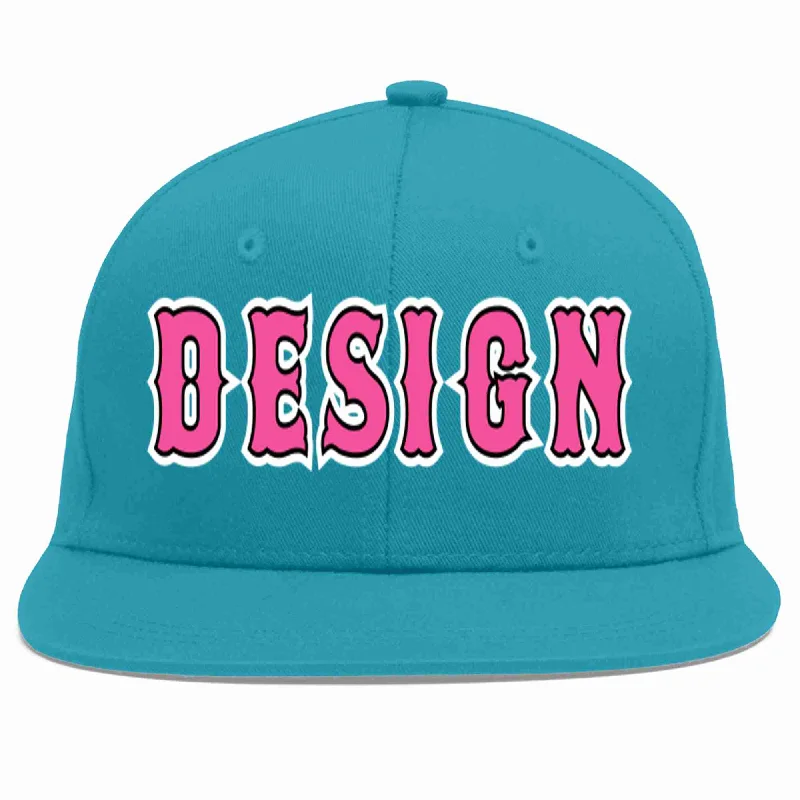 Baseball Cap For Employee Recognition-Custom Aqua Pink-Black Flat Eaves Sport Baseball Cap Design for Men/Women/Youth