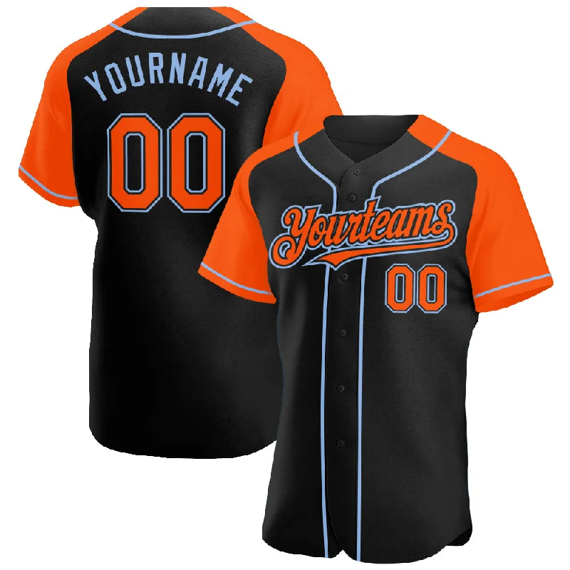 Baseball Jersey For Special Editions-Custom Black Orange-Light Blue Authentic Raglan Sleeves Baseball Jersey