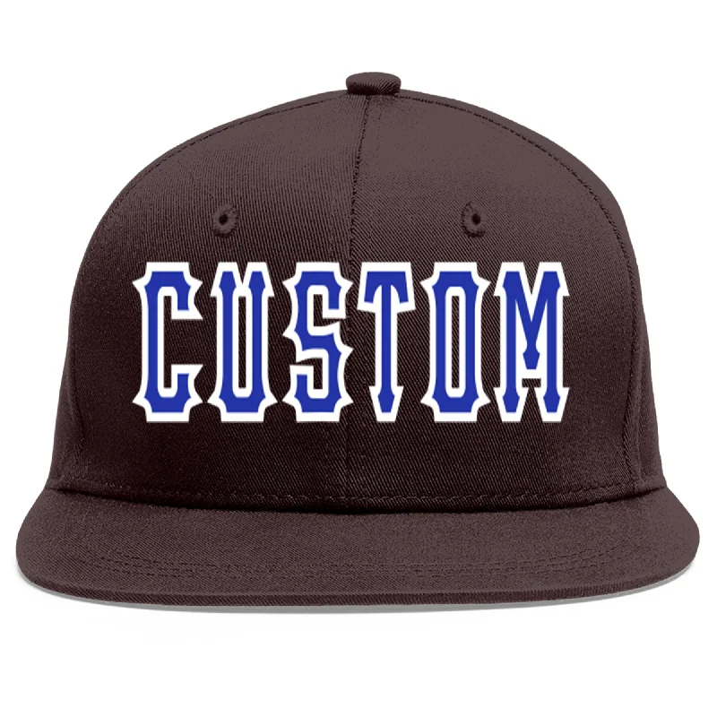 Baseball Cap With Team Design-Custom Brown Royal-White Flat Eaves Sport Baseball Cap