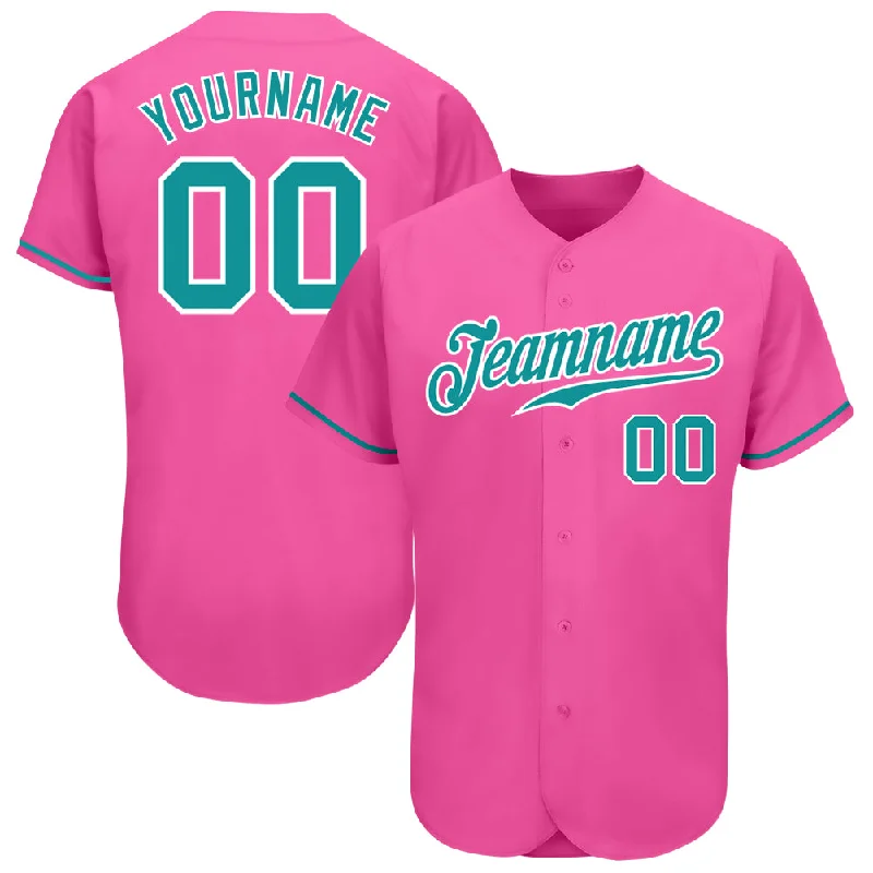 Baseball Jersey With Bold Colors-Custom Pink Teal-White Authentic Baseball Jersey