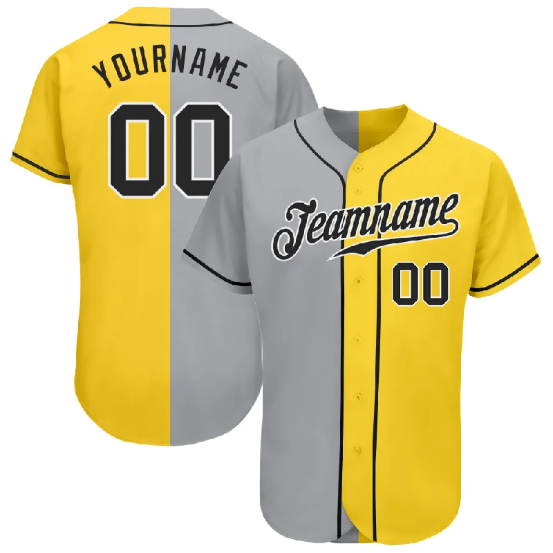 Baseball Jersey With Vintage Look-Custom Yellow Black Gray-White Authentic Split Fashion Baseball Jersey