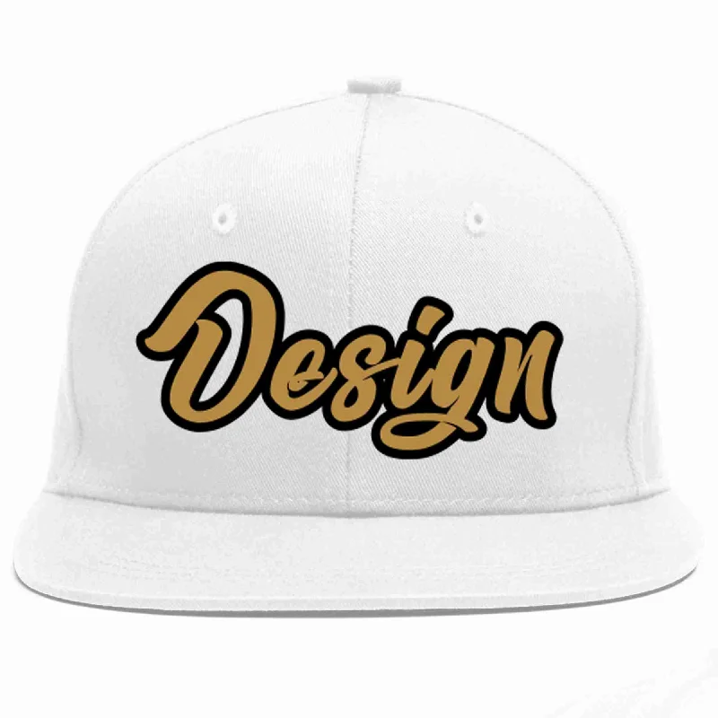 Baseball Cap For College Fans-Custom White Old Gold-Black Flat Eaves Sport Baseball Cap Design for Men/Women/Youth