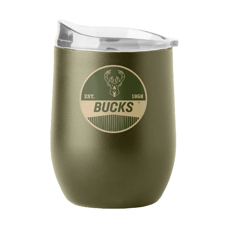 Team Mug For Custom School Merchandise-Milwaukee Bucks 16oz Badge Powder Coat Curved Bev