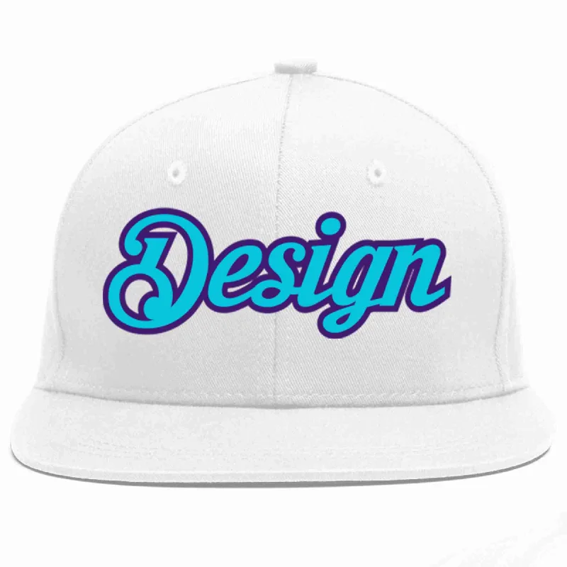 Baseball Cap For Fall-Custom White Light Blue-purple Flat Eaves Sport Baseball Cap Design for Men/Women/Youth