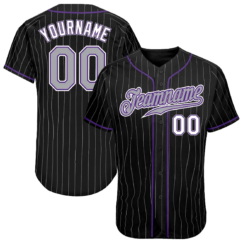 Baseball Jersey For Baseball Sportswear-Custom Black Gray Pinstripe Gray-Purple Authentic Baseball Jersey