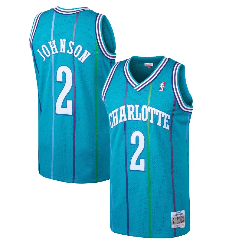 Basketball Jersey For Men-Larry Johnson Charlotte Hornets 1992/93 Hardwood Classics Swingman Basketball Jersey - Teal