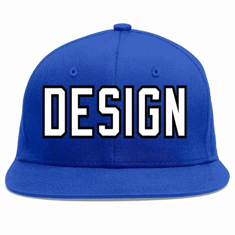 Baseball Cap With Custom Design-Custom Royal White-Black Flat Eaves Sport Baseball Cap Design for Men/Women/Youth