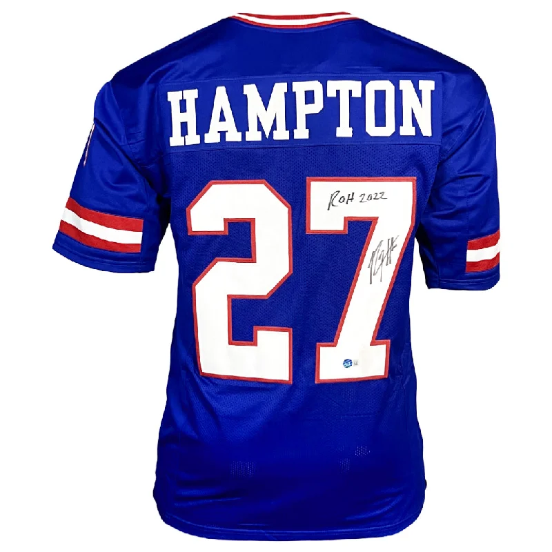 Rugby Jersey With Classic Design-Rodney Hampton Signed ROH 2022 Inscription New York Royal Blue Football Jersey (Beckett)