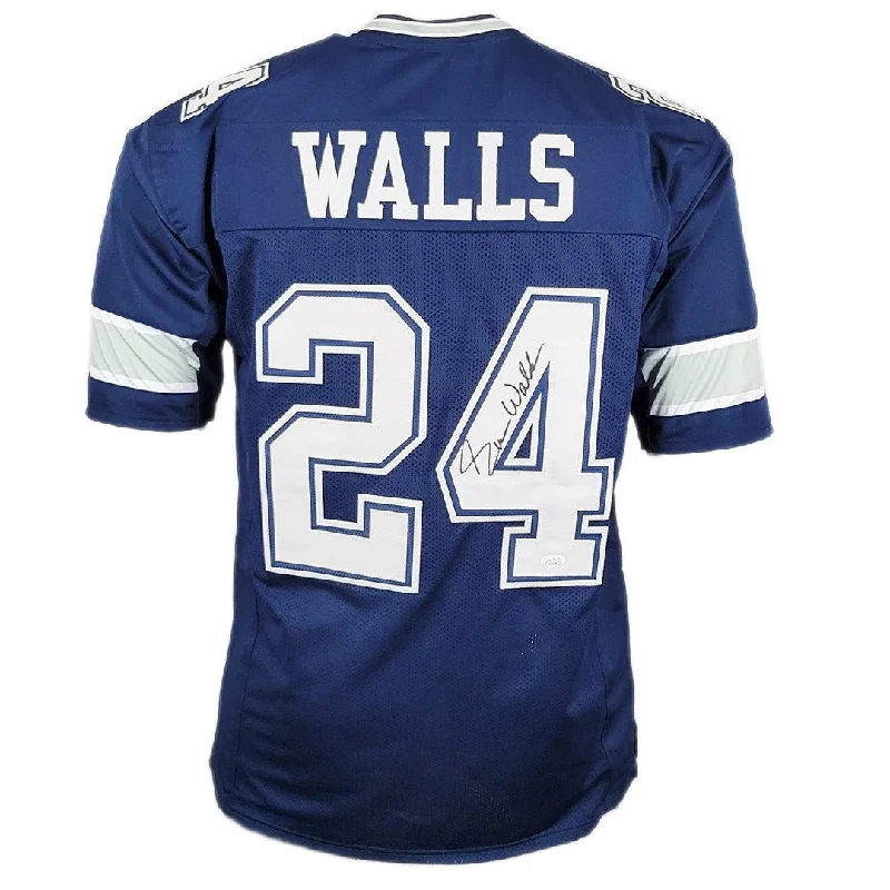 Rugby Jersey For Rugby-Themed Events-Everson Walls Autographed Pro Style Dallas Blue white numbers Football Jersey (JSA)