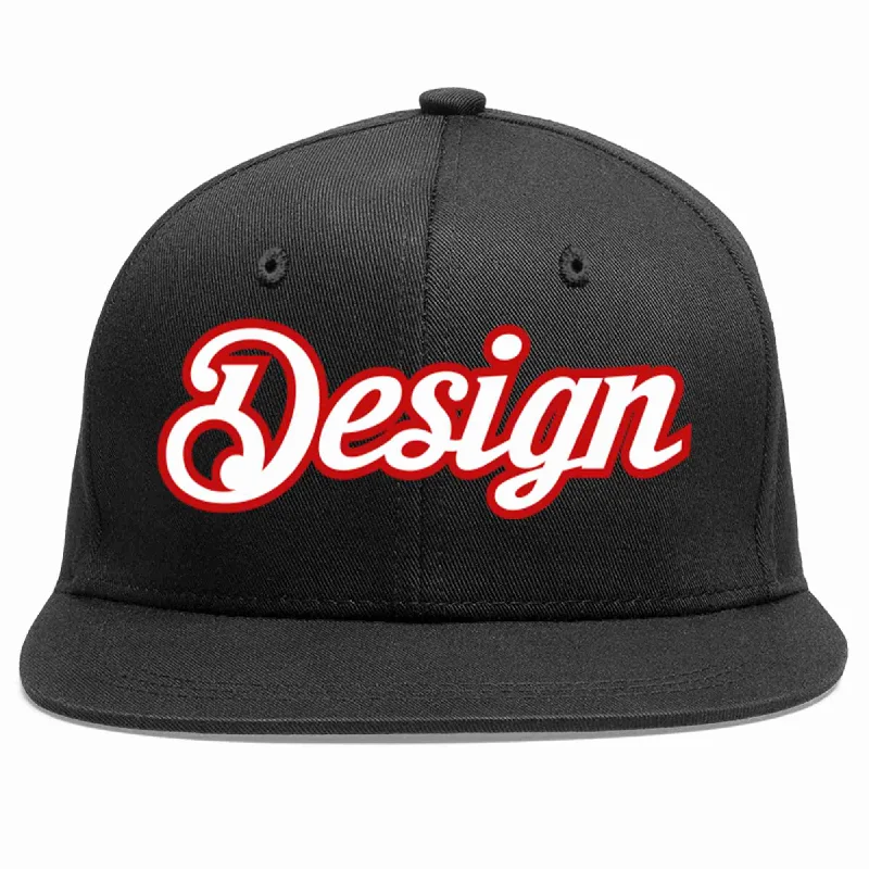 Baseball Cap With Modern Style-Custom Black White-Red Flat Eaves Sport Baseball Cap Design for Men/Women/Youth