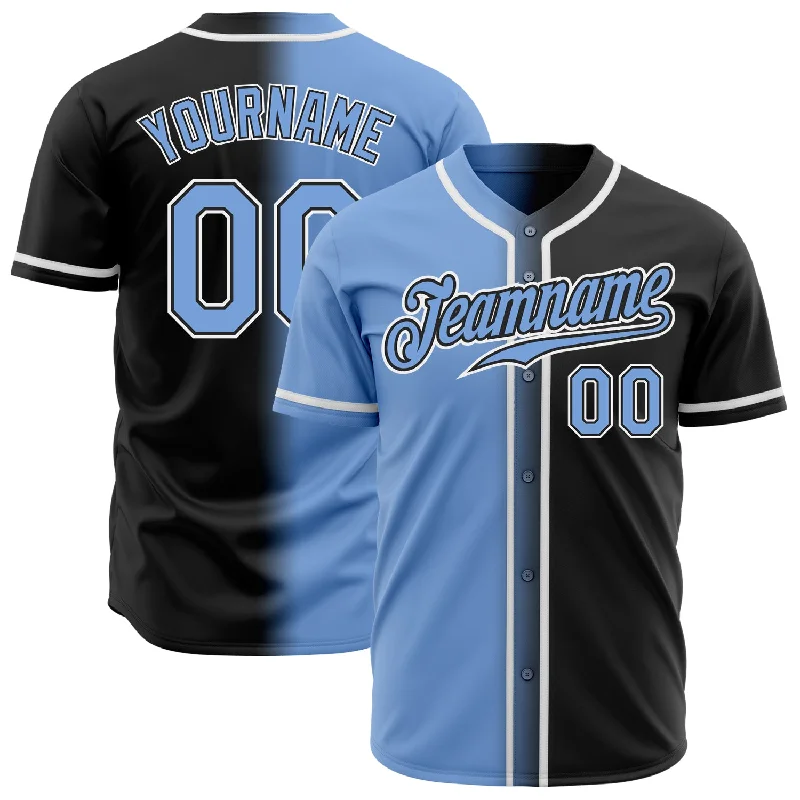 Baseball Jersey With Custom Artwork-Custom Black Light Blue-White Authentic Gradient Fashion Baseball Jersey