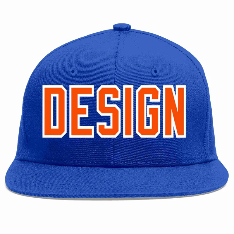 Custom Baseball Cap For Birthdays-Custom Royal Orange-White Flat Eaves Sport Baseball Cap Design for Men/Women/Youth