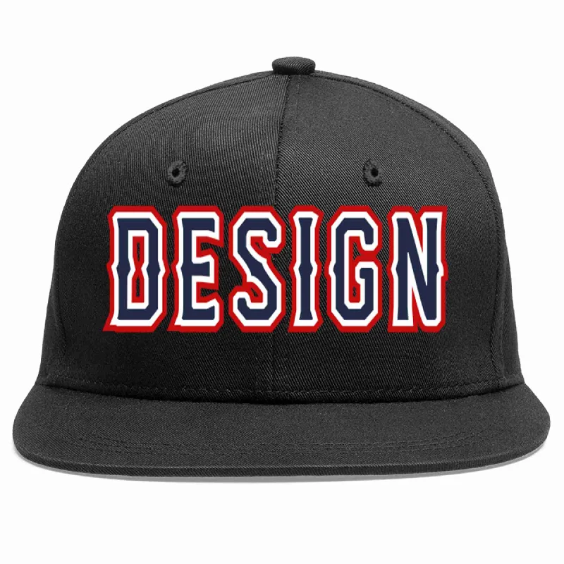 Custom Snapback Baseball Cap-Custom Black Navy-White Flat Eaves Sport Baseball Cap Design for Men/Women/Youth