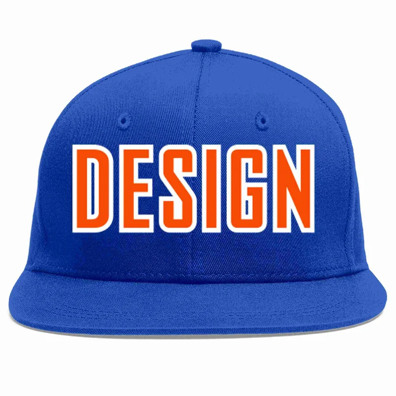 Baseball Cap With Comfortable Lining-Custom Royal Orange-White Flat Eaves Sport Baseball Cap Design for Men/Women/Youth