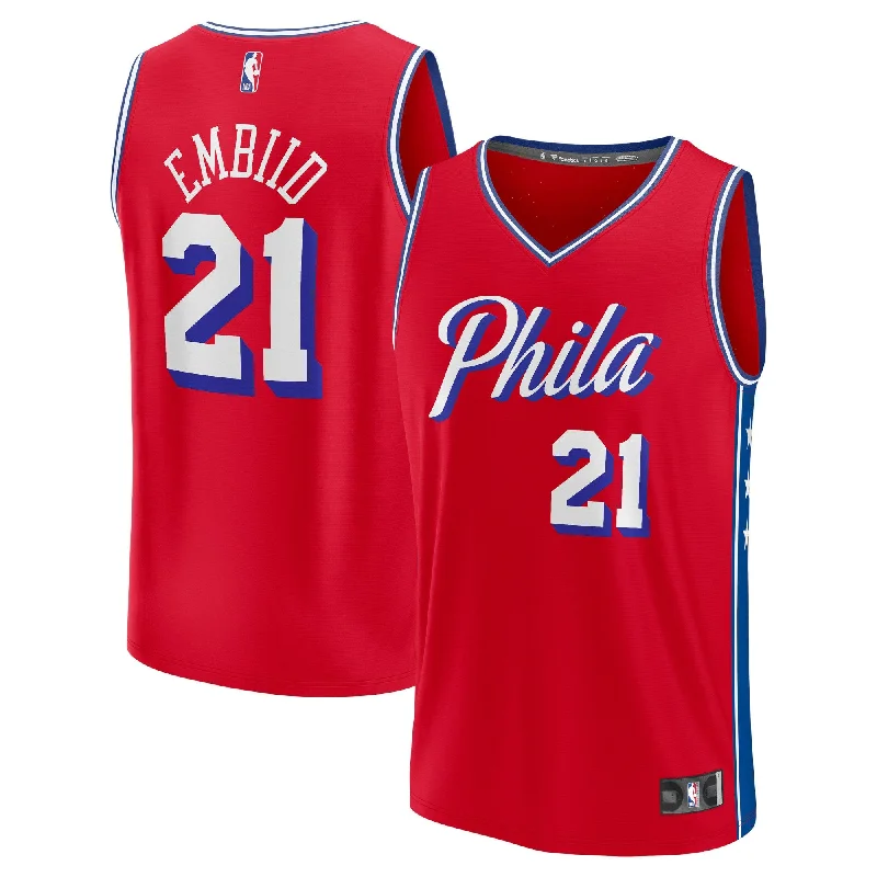 Basketball Jersey For Players and Coaches-Joel Embiid Philadelphia 76ers Branded Fast Break Player Basketball Jersey - Statement Edition - Red