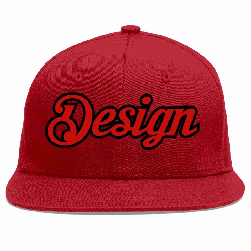 Baseball Cap With Bold Text-Custom Red Red-Black Flat Eaves Sport Baseball Cap Design for Men/Women/Youth