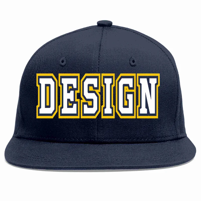 Baseball Cap For Fan Recognition-Custom Navy White-Navy Flat Eaves Sport Baseball Cap Design for Men/Women/Youth